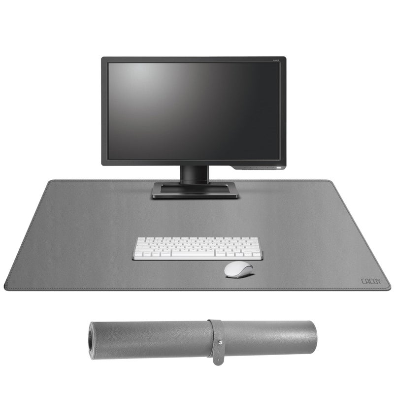 Cacoy 40" x 16" PU Leather Desk Pad Blotter, Extended Gaming Computer Mouse Pad, Waterproof Writing Pad Desktop Protector Mat for Office and Home (Grey) - Image 1